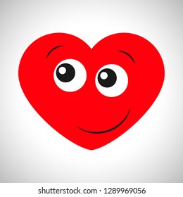 Surprised joyful cartoon heart. Symbol of Love. Vector illustration