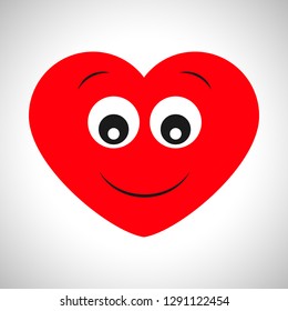 Surprised joyful cartoon heart. Symbol of Love. Vector illustration