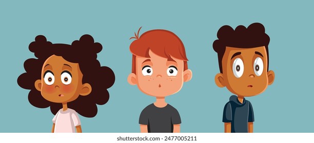 
Niños Sorprendidos Sintiéndose Perplejos Vector Dibujos Animados Ilustración. Niños divertidos sintiéndose asombrados y dudosos 
