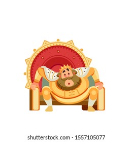 Surprised king character sits on the throne. Astonished stunned, amazed, bewildered, puzzled, smitten. Emperor, Monarch, ruler of the medieval king. Cartoon flat style vector illustration