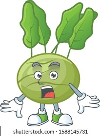 Surprised kohlrab gesture on cartoon mascot design