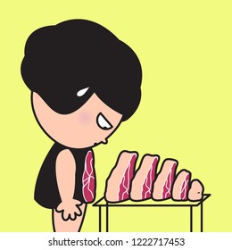 Surprised Lean Girl Looking At Her Slide Of Own Fat Tummy Concept Card Character illustration