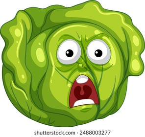 A surprised lettuce with wide eyes and mouth
