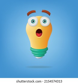 Surprised Lightbulb 3D Character, surprised Cartoon with big Eyes