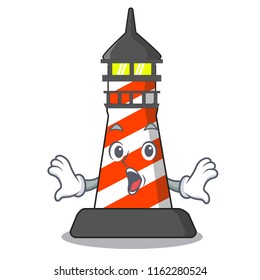 Surprised lighthouse on the beach mascot