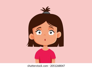 Surprised Little Girl Vector Cartoon Illustration. Puzzled curious child having a funny reaction and face expression being shocked
