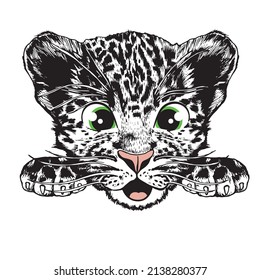 Sorprendido, mano de leopardo dibujada. Ilustración vectorial.