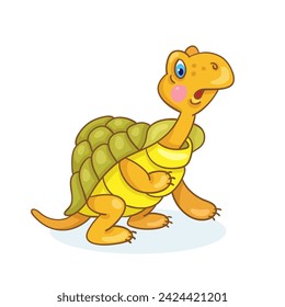 Surprised little turtle sits. Vector illustration in cartoon style. Isolated on white background.