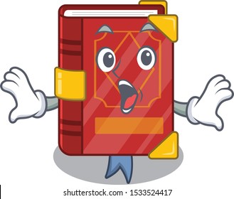 Surprised magic spell book isolated in character