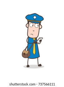 Surprised Mailman Chatting in Mobile Vector