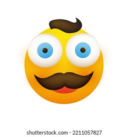 Surprised Male Emoji - Simple Emoticon with Pop Out Eyes, Hair and Mustache Isolated on White Background