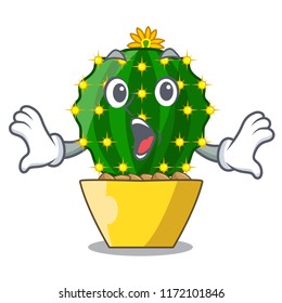 Surprised mammillaria compressa cactus isolated on the cartoon