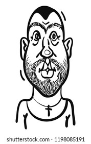 Surprised man with beard Black and white hand drawing illustration vector