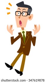Surprised man in brown jacket