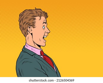 The surprised man is a businessman, human emotions. Excitement delight shock. Pop Art Retro Vector Illustration 50s 60s Vintage kitsch Style