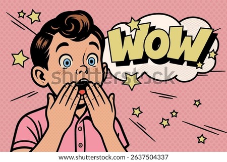 Surprised man character covering his mouth with both hands