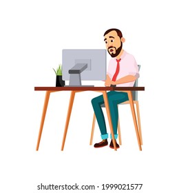 surprised man checking trade market on computer cartoon vector. surprised man checking trade market on computer character. isolated flat cartoon illustration