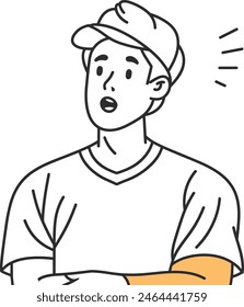 surprised man doodle style minimal color fill, expression, emotion, reaction, sketch, cartoon, character, drawing, line art vector illustration, minimal color modern line art.
