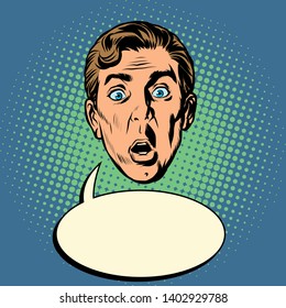 surprised man face head. Pop art retro vector illustration vintage kitsch