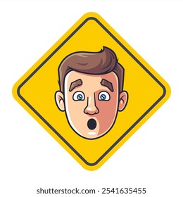 Cara de hombre sorprendido sobre fondo amarillo. expresión facial
