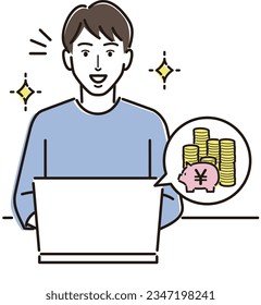 Surprised man looking at internet bank deposit