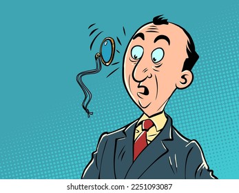 A surprised man with a monocle. News human emotions. Face Glasses