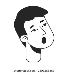 Surprised man with mouth open monochrome flat linear character head. Shocked young asian guy. Editable outline hand drawn human face icon. 2D cartoon spot vector avatar illustration for animation