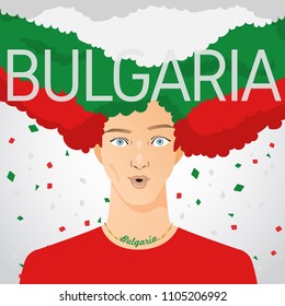 Surprised Man with National Flag in Afro Hair : Bulgaria : Vector Illustration
