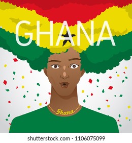 Surprised Man with National Flag in Afro Hair : Ghana : Vector Illustration