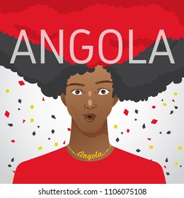 Surprised Man with National Flag in Afro Hair : Angola : Vector Illustration