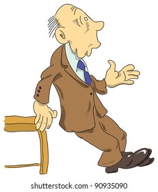Surprised man not to fall based on the table. Vector illustration.