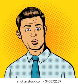 Surprised man pop art retro style vector illustration. Comic book style imitation