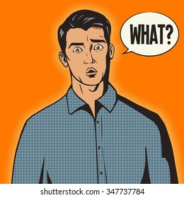 Surprised Man Pop Art Retro Style Vector Illustration. Comic Book Style Imitation