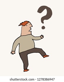 Surprised man and a question mark next to him.