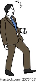 Surprised man in a suit, sideways, whole body