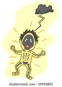 A Surprised Man Zapped by Lightning - Vector