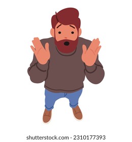 Surprised Man's Face With An Upward Gaze, Captured From A Top View, Expressing Astonishment Or Shock. Astonished or Shocked Male Character with Open Mouth. Cartoon People Vector Illustration