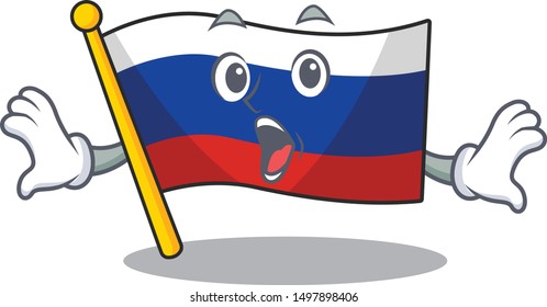 Surprised mascot russian flag hoisted on pole