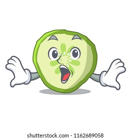 Surprised mascot slice cucumber to cook vegetable