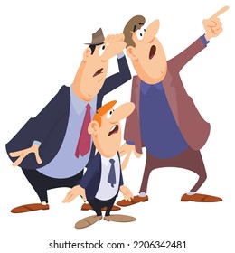 Surprised men point fingers. Funny people. Illustration concept template for website, web landing page, banner, presentation, social, poster, promotion or print media.