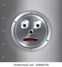 Surprised Metallic Robot Face Over Brushed Metallic Background with Screws