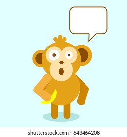 Surprised monkey with banana in his hand