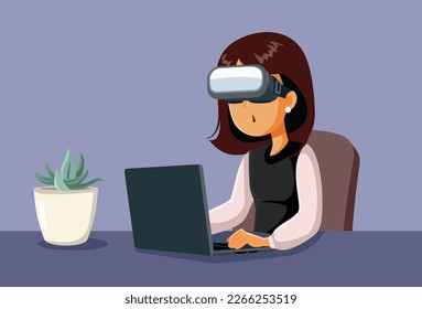 
Surprised Office Worker Wearing VR Glasses Funny Concept Illustration. Employee using innovative technology encountering problems
