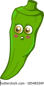 Surprised okra, illustration, vector on white background