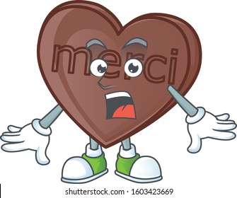 Surprised one bite love chocolate gesture on cartoon mascot design