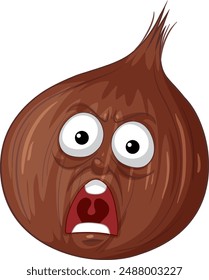 A surprised onion with wide eyes and mouth