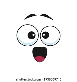 Surprised opened-eyed emoticon isolated pop-eyed emoji icon. Vector cheerful emoji, surprised face expression. Shocked or afraid emoticon with big open eyes, frightened confused face