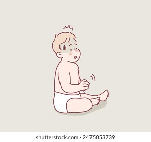 a surprised and panicked baby. Hand drawn style vector design illustrations.