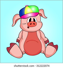 Surprised pig with colored cap