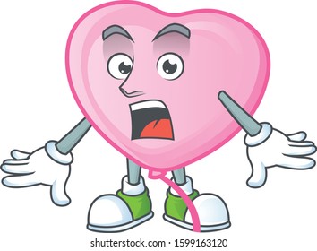 Surprised pink love balloon gesture on cartoon mascot design